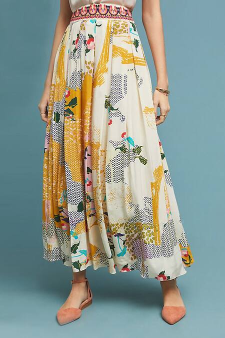 Shop Bhanuni By Jyoti White Viscose Crepe Printed Skirt at Aza Fashions Shop_Bhanuni By Jyoti_White Viscose Crepe Printed Skirt _at_Aza_Fashions