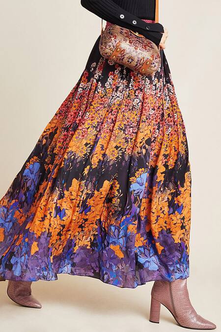 Shop Bhanuni By Jyoti Black Viscose Crepe Floral Printed Skirt Online at Aza Fashions Shop_Bhanuni By Jyoti_Black Viscose Crepe Floral Printed Skirt _Online_at_Aza_Fashions