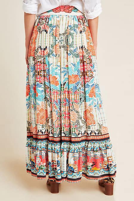 Shop Bhanuni By Jyoti White Viscose Crepe Floral Printed Skirt at Aza Fashions Shop_Bhanuni By Jyoti_White Viscose Crepe Floral Printed Skirt _at_Aza_Fashions