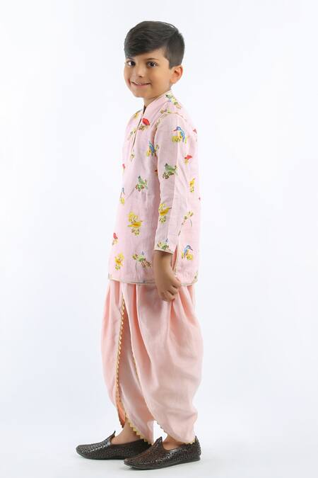 Bal Bachche By Rohit Bal Pink Linen Printed Bird Kurta Set Online at Aza Fashions Bal Bachche By Rohit Bal_Pink Linen Printed Bird Kurta Set_Online_at_Aza_Fashions