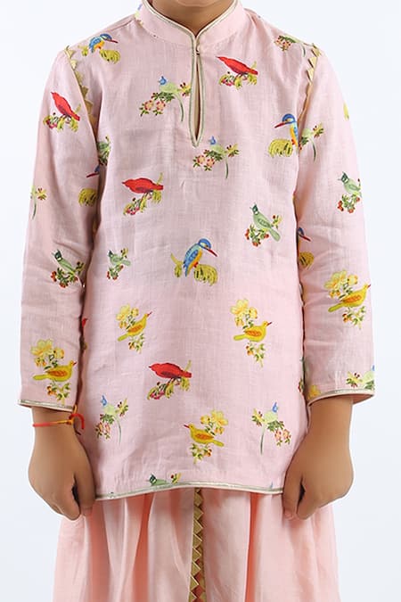 Buy Bal Bachche By Rohit Bal Pink Linen Printed Bird Kurta Set Online at Aza Fashions Buy_Bal Bachche By Rohit Bal_Pink Linen Printed Bird Kurta Set_Online_at_Aza_Fashions