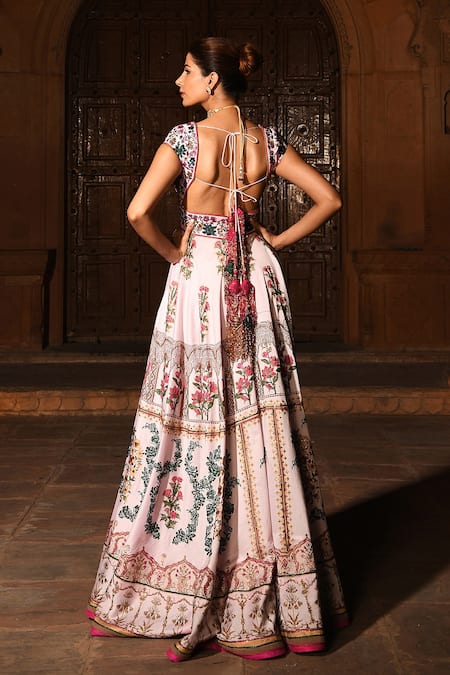 Shop Reynu Taandon Pink Chanderi Silk Scoop Neck Embroidered Anarkali With Dupatta at Aza Fashions Shop_Reynu Taandon_Pink Chanderi Silk Scoop Neck Embroidered Anarkali With Dupatta _at_Aza_Fashions