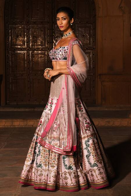 Buy Reynu Taandon Pink Chanderi Silk Sweetheart Neck Embroidered Bridal Lehenga Set Online at Aza Fashions Buy_Reynu Taandon_Pink Chanderi Silk Sweetheart Neck Embroidered Bridal Lehenga Set _Online_at_Aza_Fashions
