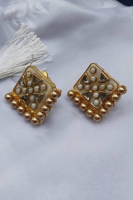 Shop Bblingg Gold Plated Crystals, Pearls Studs at Aza Fashions Shop_Bblingg_Gold Plated Crystals, Pearls Studs _at_Aza_Fashions