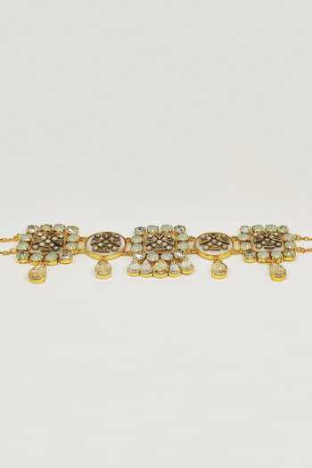 Bblingg_Gold Plated Crystal And Kundan Choker _at_Aza_Fashions