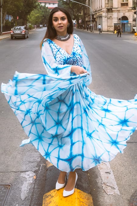 Babita Malkani Silk Tie Dye Maxi Dress 