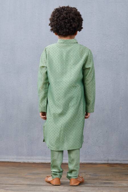 Buy_Torani_Green Chanderi Hand Block Print Sherwani Set _Online_at_Aza_Fashions
