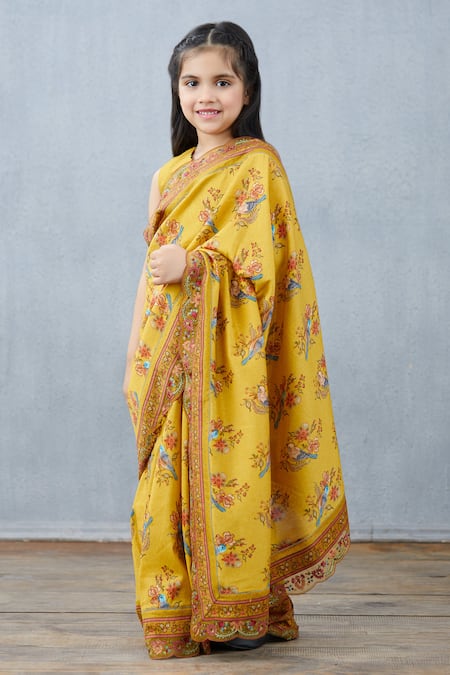 Torani Yellow Chanderi Printed Silk Saree With Blouse 