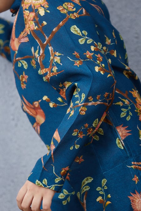 Shop_Torani_Blue Chanderi, Cotton, Silk Embroidery Printed Kurta And Pant Set _Online_at_Aza_Fashions