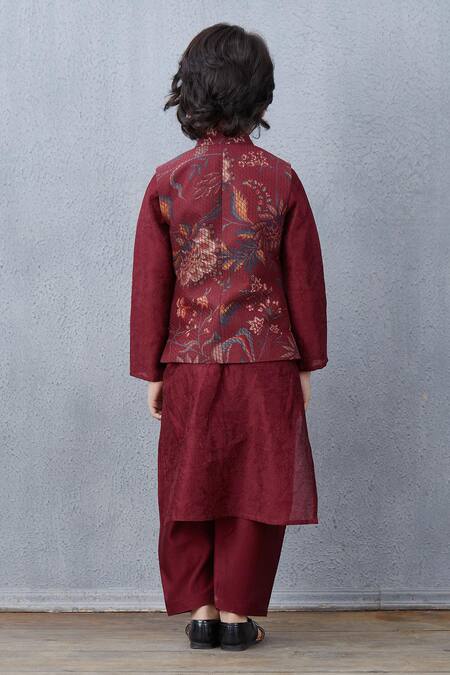 Shop Torani Maroon Chanderi Embroidery Bhura Anardana Faiz Bundi And Kurta Set at Aza Fashions Shop_Torani_Maroon Chanderi Embroidery Bhura Anardana Faiz Bundi And Kurta Set _at_Aza_Fashions