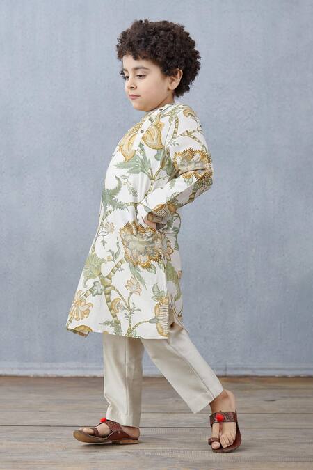 Buy_Torani_White Chanderi Sarso Chintz Pulkit Kurta And Pant Set_Online_at_Aza_Fashions