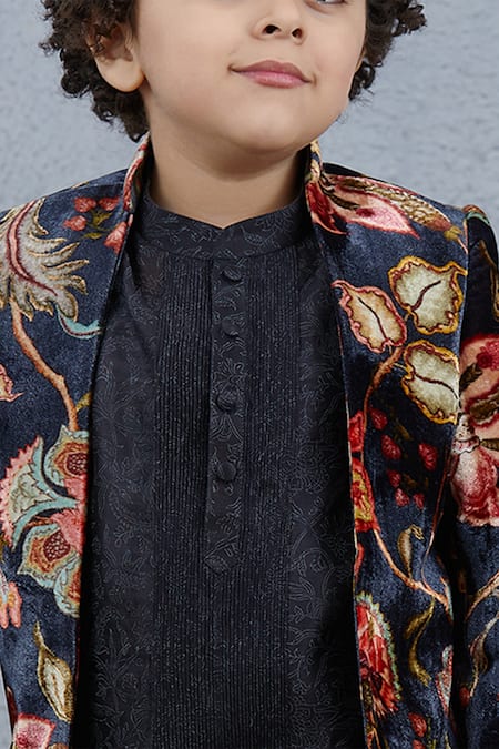 Torani_Black Jacket Silk Velvet Nisha Kshitij And Kurta Set  _at_Aza_Fashions