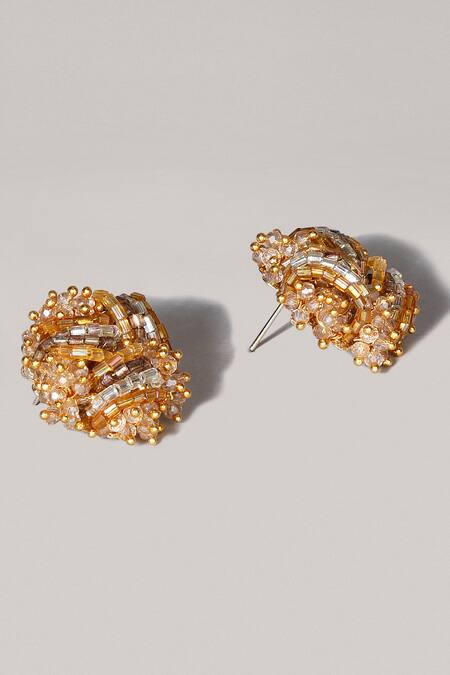 House Of D"Oro_Beige Stone Cryptopodium Beaded Cluster Studs_Online_at_Aza_Fashions