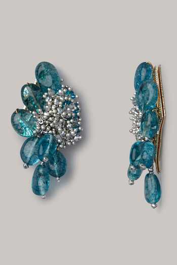 House Of D"Oro_Blue Stones Handmade Stud Earrings_Online_at_Aza_Fashions