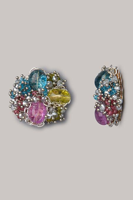 House Of D"Oro_Multi Color Beads Cluster Stud Earrings_Online_at_Aza_Fashions
