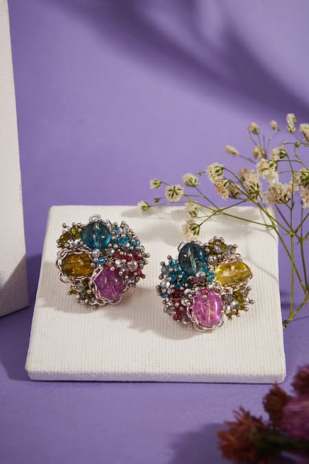 Buy_House Of D"Oro_Multi Color Beads Cluster Stud Earrings_Online_at_Aza_Fashions
