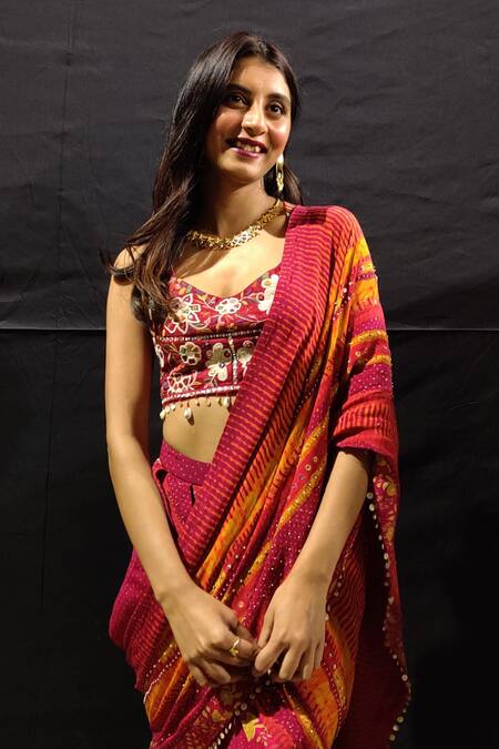 Buy_Aseem Kapoor_Pink Natural Raw Silk U Neck Kalpa Floral Embroidered Cropped Blouse _at_Aza_Fashions