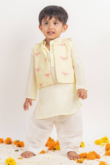 Buy_MR Brat_Green Chanderi Silk, Cotton, Muslin Printed Bundi And Kurta Set _Online_at_Aza_Fashions