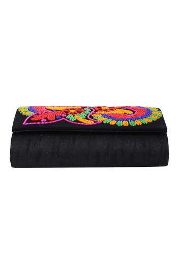 Shop_The Purple Sack_Black Beads Embroidered Flap Clutch With Sling _Online_at_Aza_Fashions