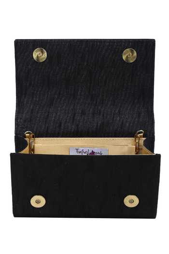 The Purple Sack_Black Beads Embroidered Flap Clutch With Sling _at_Aza_Fashions