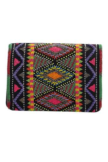 Buy_The Purple Sack_Black Beads Embroidered Flap Clutch With Sling _Online_at_Aza_Fashions