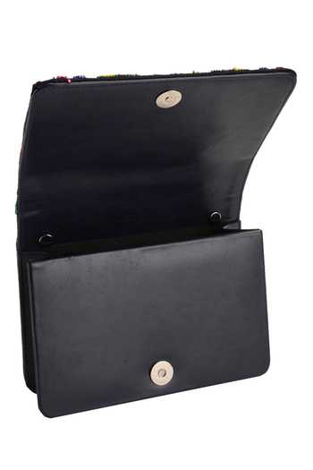 Shop_The Purple Sack_Black Beads Embroidered Flap Clutch With Sling _Online_at_Aza_Fashions