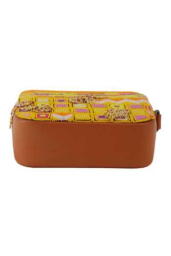 Buy_The Purple Sack_Brown Beads Embroidered Raw Silk Sling Bag _Online_at_Aza_Fashions