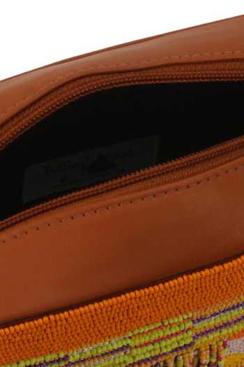 Shop_The Purple Sack_Brown Beads Embroidered Raw Silk Sling Bag _Online_at_Aza_Fashions