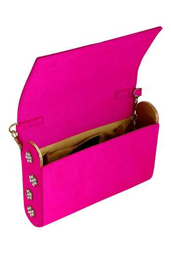 Shop_The Purple Sack_Pink Embroidery Flap Clutch With Sling _Online_at_Aza_Fashions