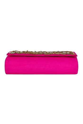 The Purple Sack_Pink Embroidery Flap Clutch With Sling _at_Aza_Fashions
