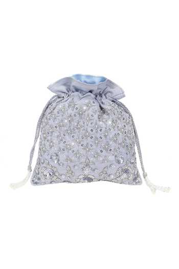 The Purple Sack_Silver Embroidery Potli Bag _Online_at_Aza_Fashions