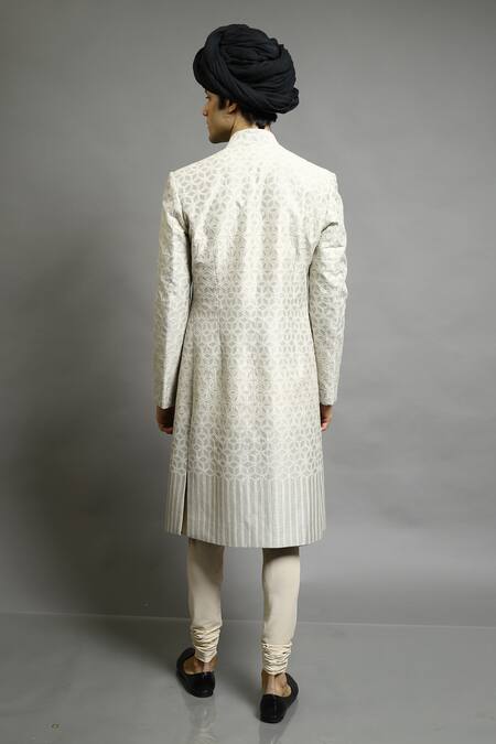 Shop_Abhishek Gupta_Beige Chanderi Applique Embroidered Bandhgala _at_Aza_Fashions