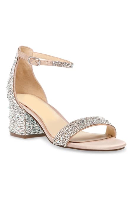 Sephyr Beige Rhinestones Laena Swarovski Embellished Block Heels