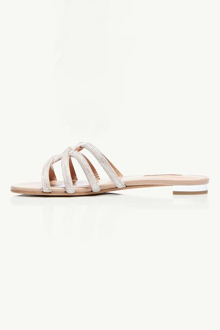 Shop Sephyr Beige Rhaenys Swarovski Embellished Flats at Aza Fashions Shop_Sephyr_Beige Rhaenys Swarovski Embellished Flats _at_Aza_Fashions