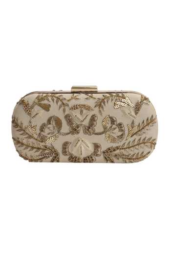 The Purple Sack_Beige Embroidery Clutch With Sling _Online_at_Aza_Fashions
