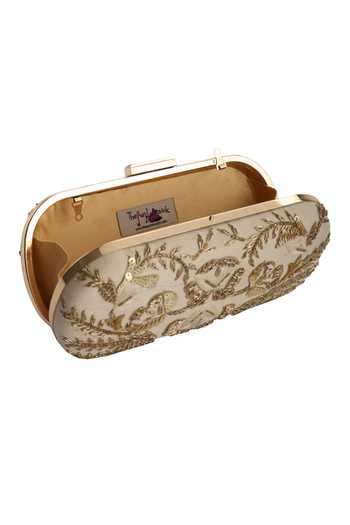 Shop_The Purple Sack_Beige Embroidery Clutch With Sling _Online_at_Aza_Fashions