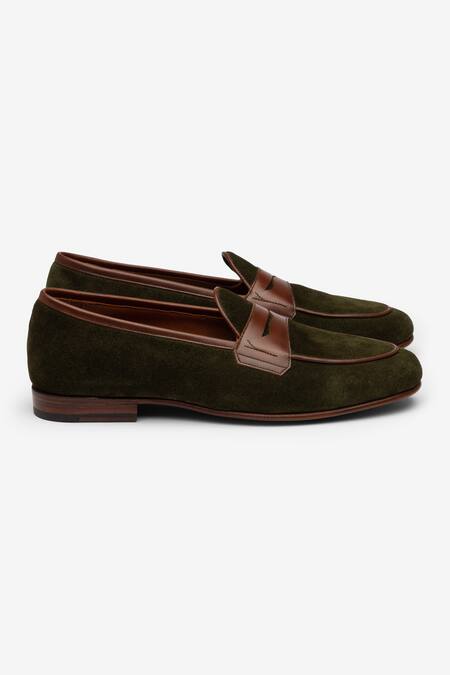 Bridlen_Green Penny Suede Loafers_Online_at_Aza_Fashions