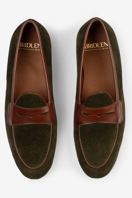 Buy_Bridlen_Green Penny Suede Loafers_Online_at_Aza_Fashions