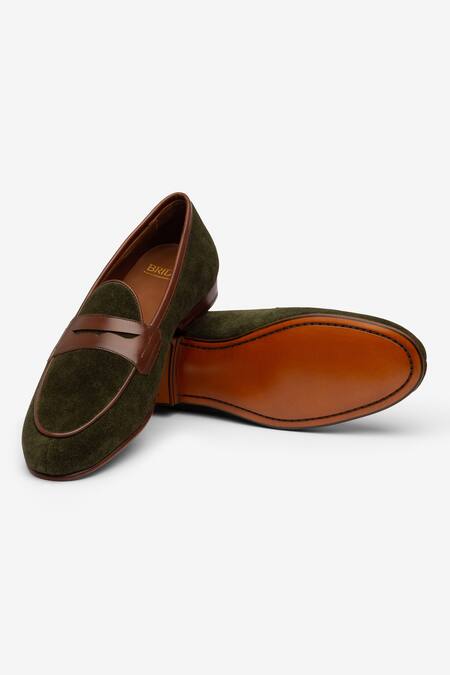 Shop_Bridlen_Green Penny Suede Loafers_Online_at_Aza_Fashions