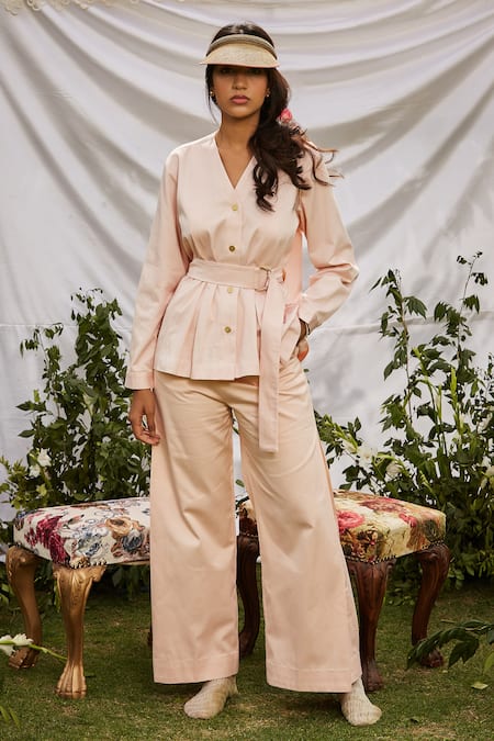 Club L London satin flared trousers in peach co-ord | ASOS