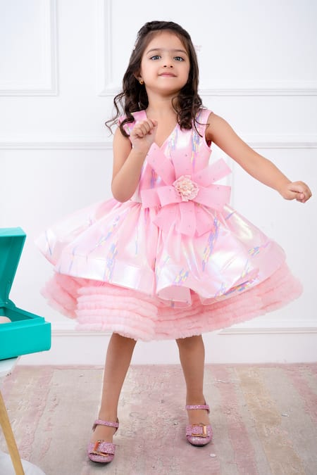 Hoity Moppet Pink Organza, Tulle Sequins, Bows Work Flared Dress