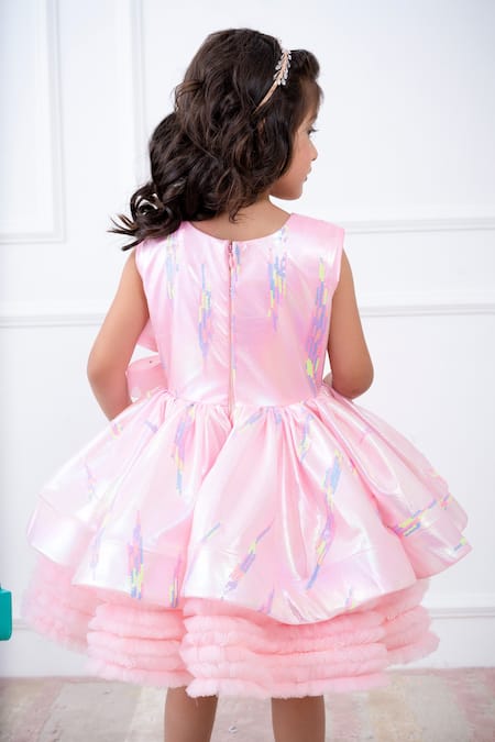 Shop Hoity Moppet Pink Organza, Tulle Sequins, Bows Work Flared Dress at Aza Fashions Shop_Hoity Moppet_Pink Organza, Tulle Sequins, Bows Work Flared Dress _at_Aza_Fashions