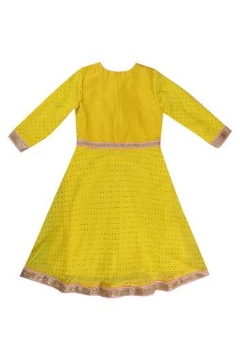 Bubbles_Yellow Georgette Embellished Kurta Set _Online_at_Aza_Fashions