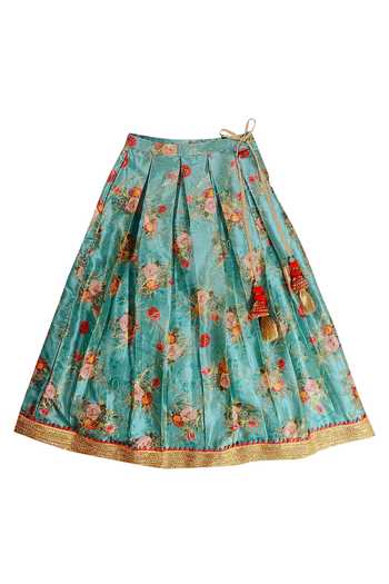 Bubbles Green Silk Printed Lehenga Set  4