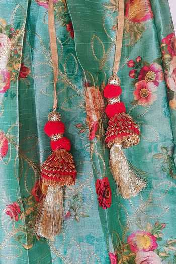 Bubbles Green Silk Printed Lehenga Set  6