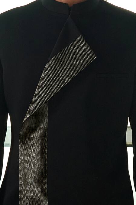 Buy_Tisa - Men_Black Viscose Polyester Embroidered Bandhgala And Kurta Set_Online_at_Aza_Fashions