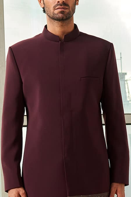 Buy_Tisa - Men_Maroon Viscose Polyester Embroidered Bandhgala And Pant Set_Online_at_Aza_Fashions