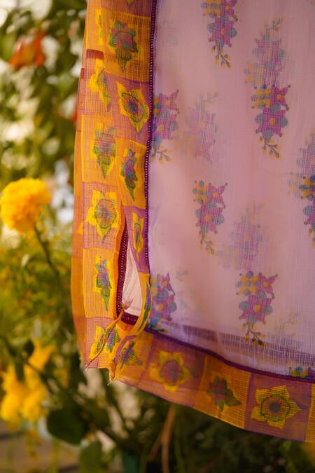 Buy_Baise Gaba_Purple Kota Doriya Printed Floral Motifs Samt Dupatta_Online_at_Aza_Fashions