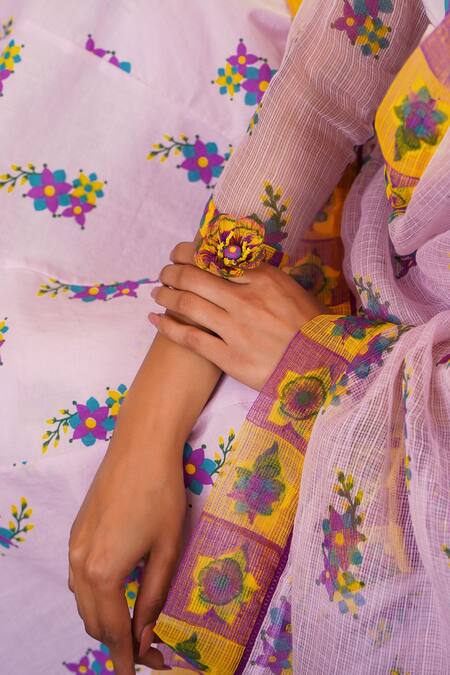 Shop_Baise Gaba_Purple Kota Doriya Printed Floral Motifs Samt Dupatta_Online_at_Aza_Fashions