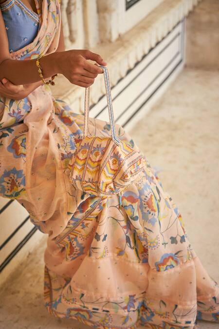 Baise Gaba_Peach Embroidery, Beads Sahar Modal Potli Bag _Online_at_Aza_Fashions